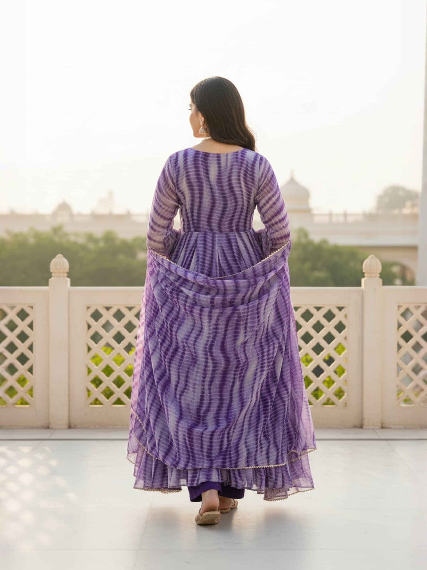 Purple & Black Majestic Shibori Leheriya Kurti