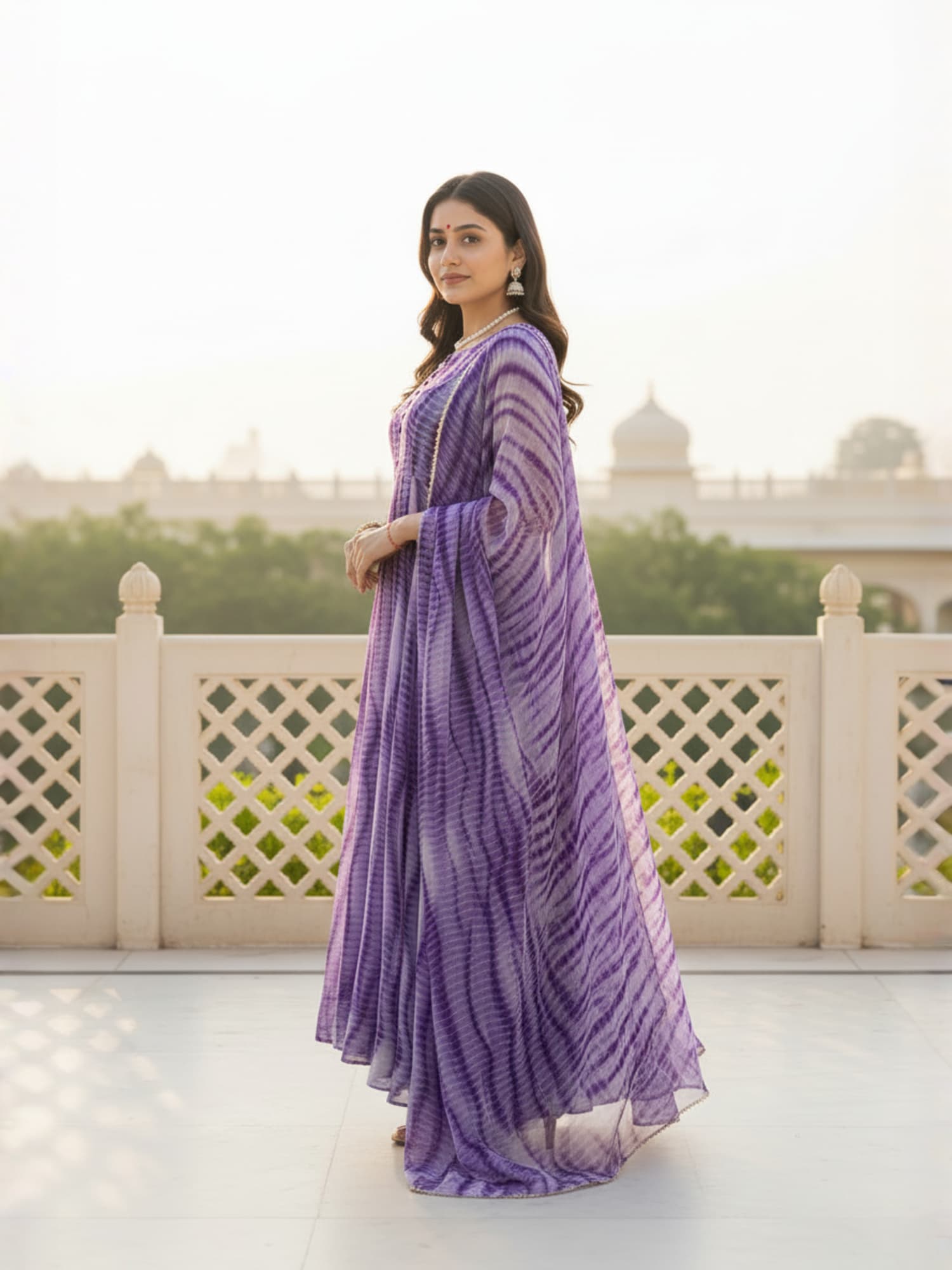 Purple & Black Majestic Shibori Leheriya Kurti