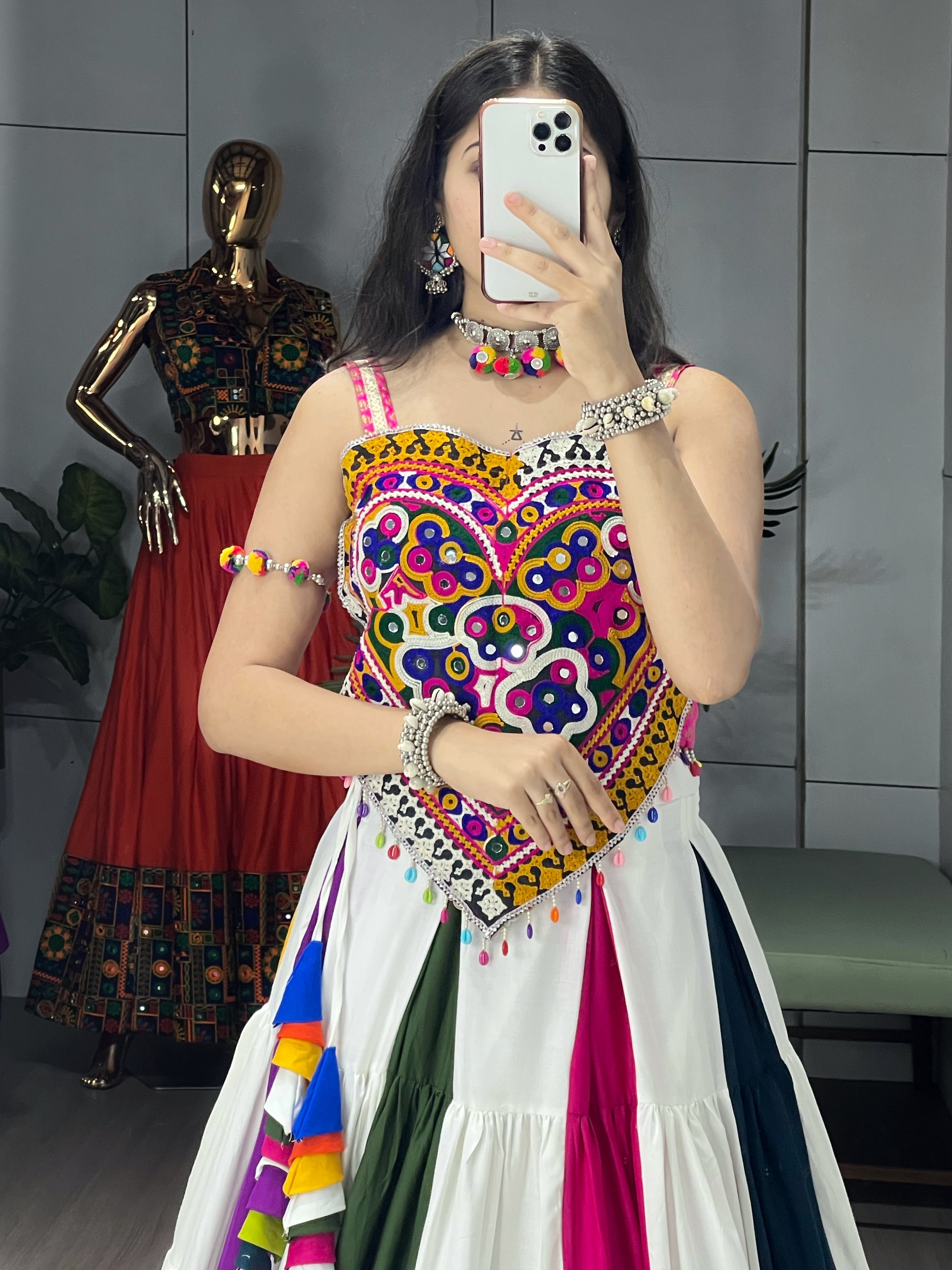 Rayon Mirror work Multi Color Navratri Special Chaniya Choli