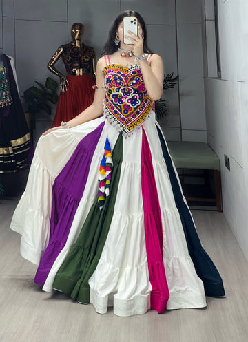 Rayon Mirror work Multi Color Navratri Special Chaniya Choli