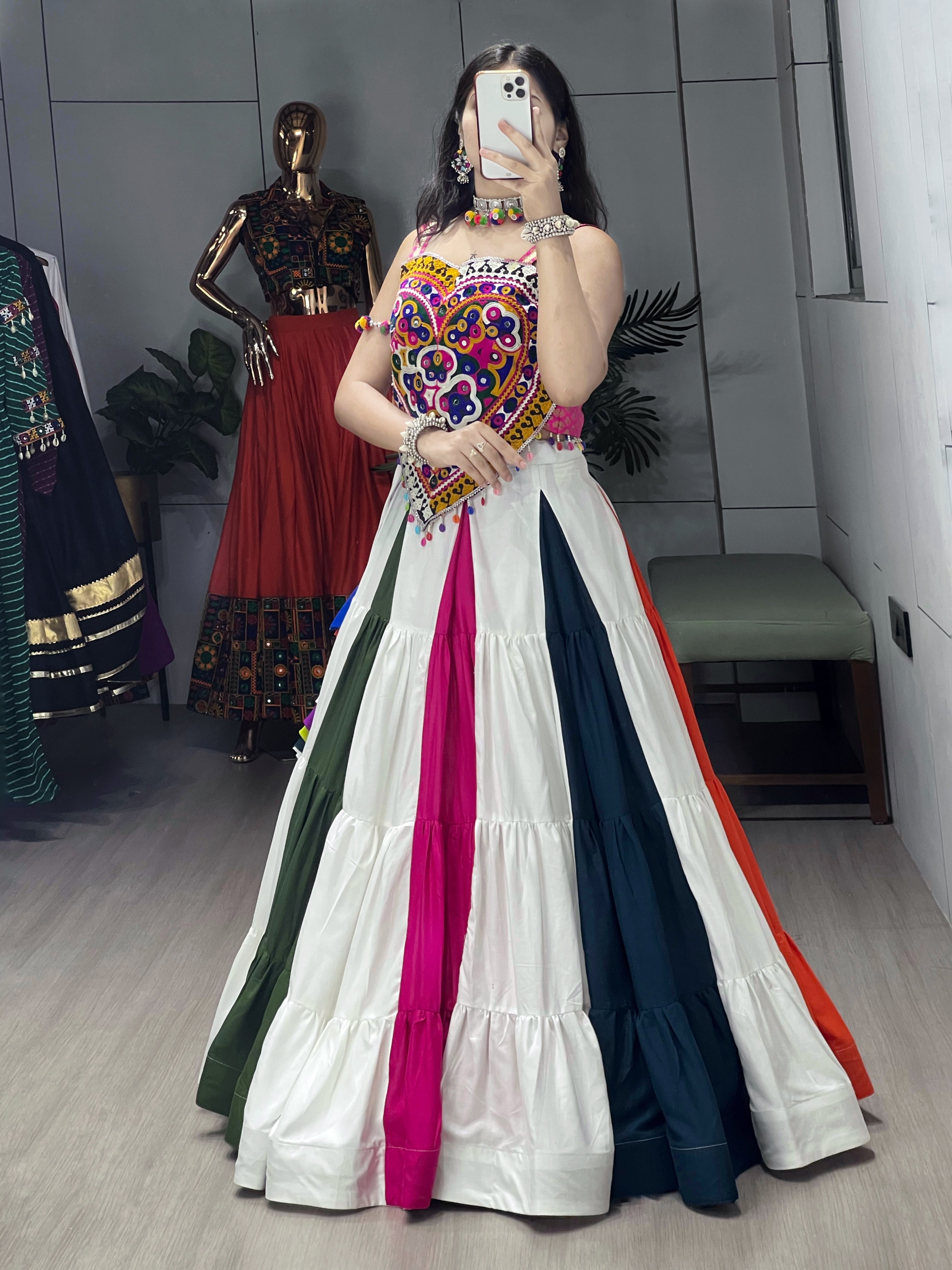 Rayon Mirror work Multi Color Navratri Special Chaniya Choli