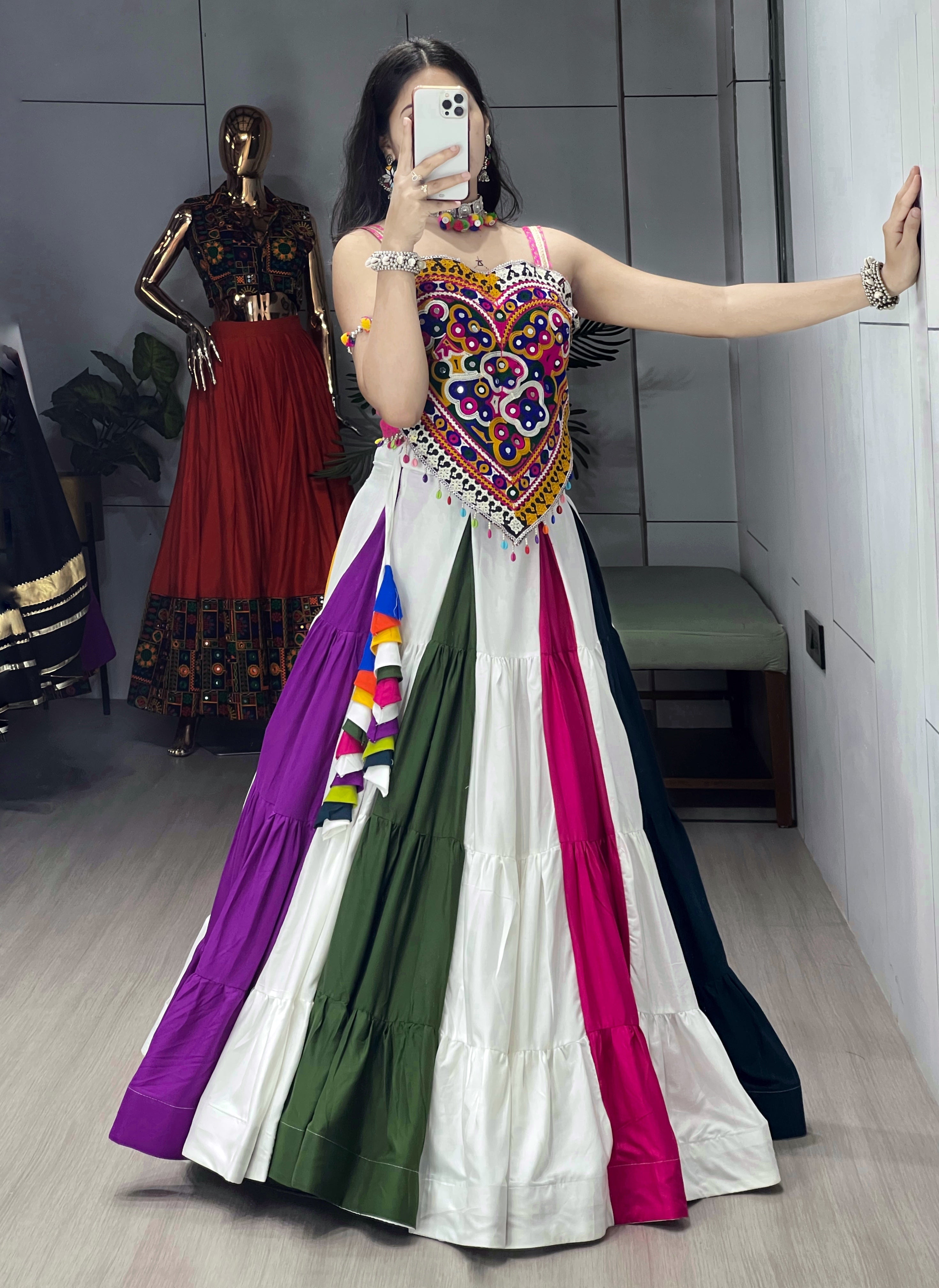 Rayon Mirror work Multi Color Navratri Special Chaniya Choli