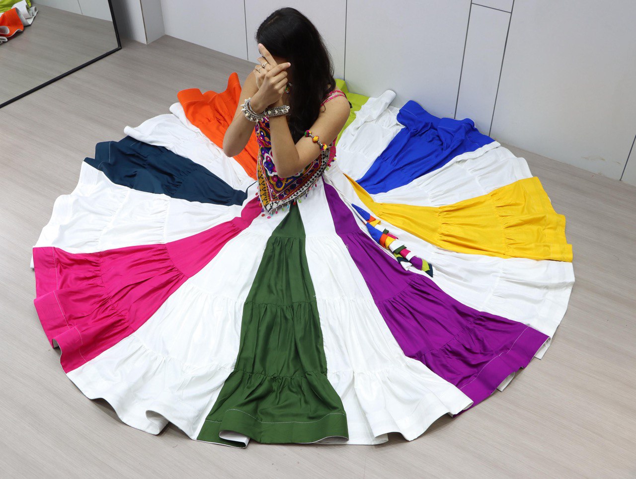 Rayon Mirror work Multi Color Navratri Special Chaniya Choli