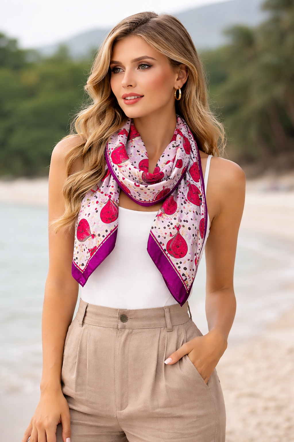Blush Pink & Wine Grape Print Square Scarf