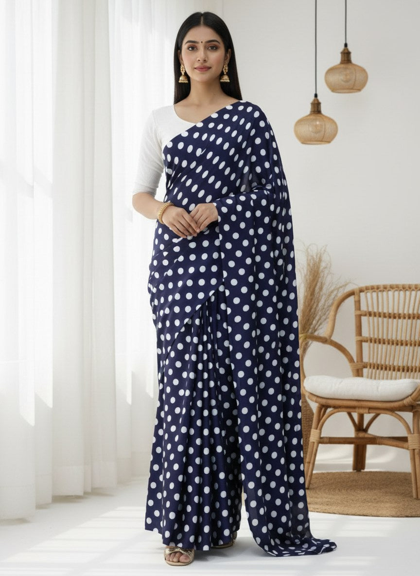 Pure Satin Sarees in Polka Dot prints With Plain Blouse