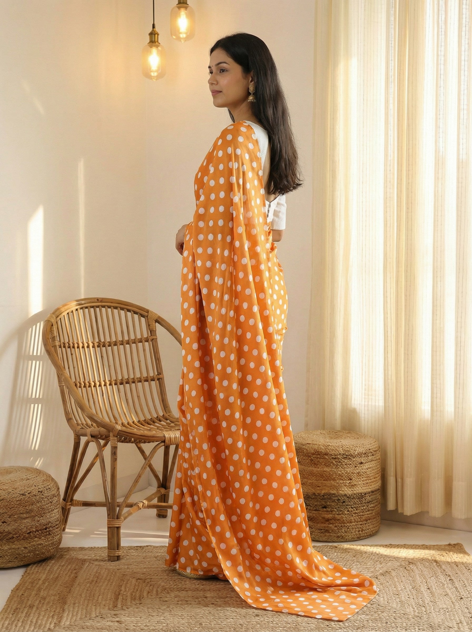 Pure Satin Sarees in Polka Dot prints With Plain Blouse