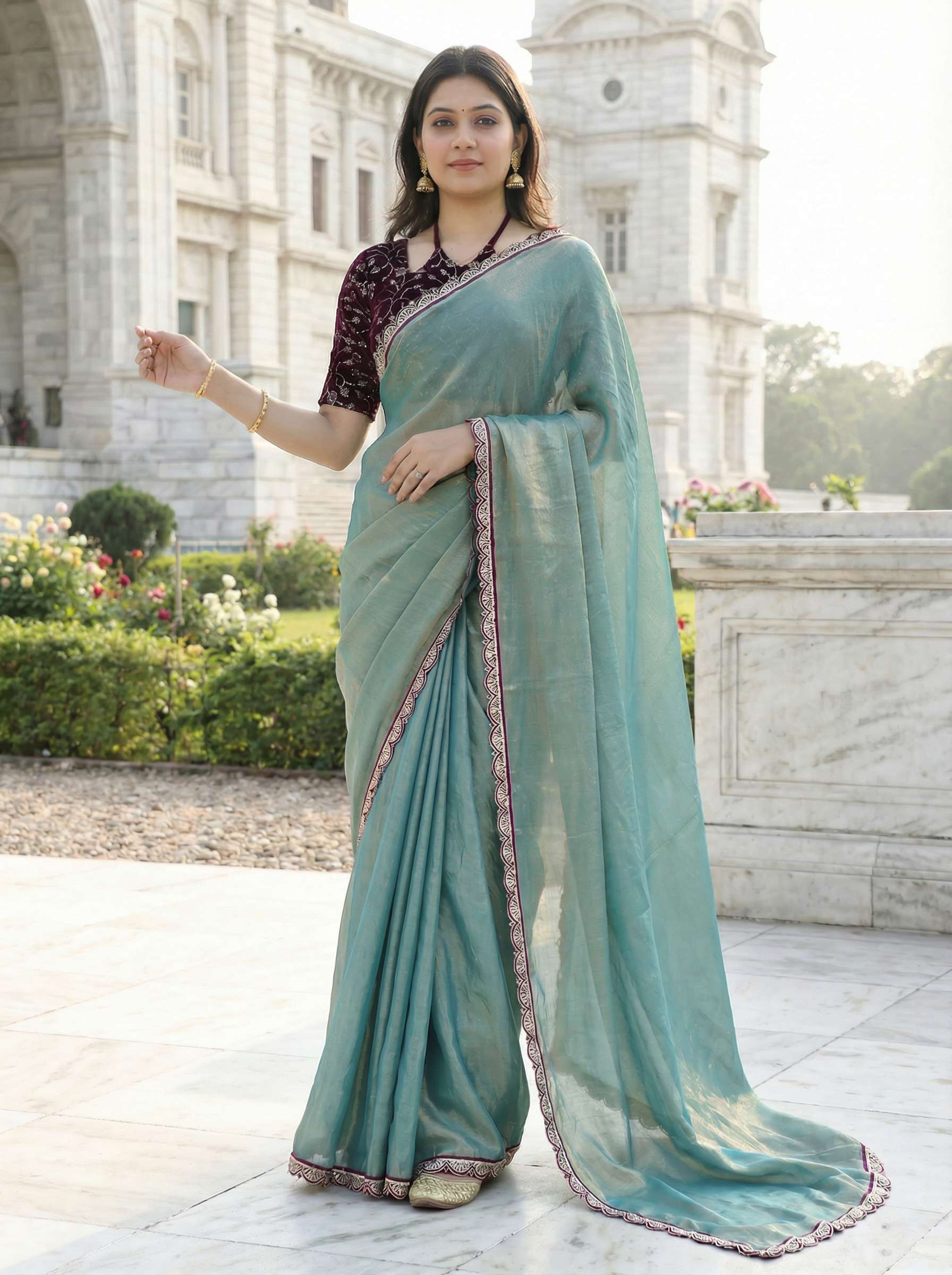 Premium Fendy Silk Saree With Unstitch Velvet Blouse