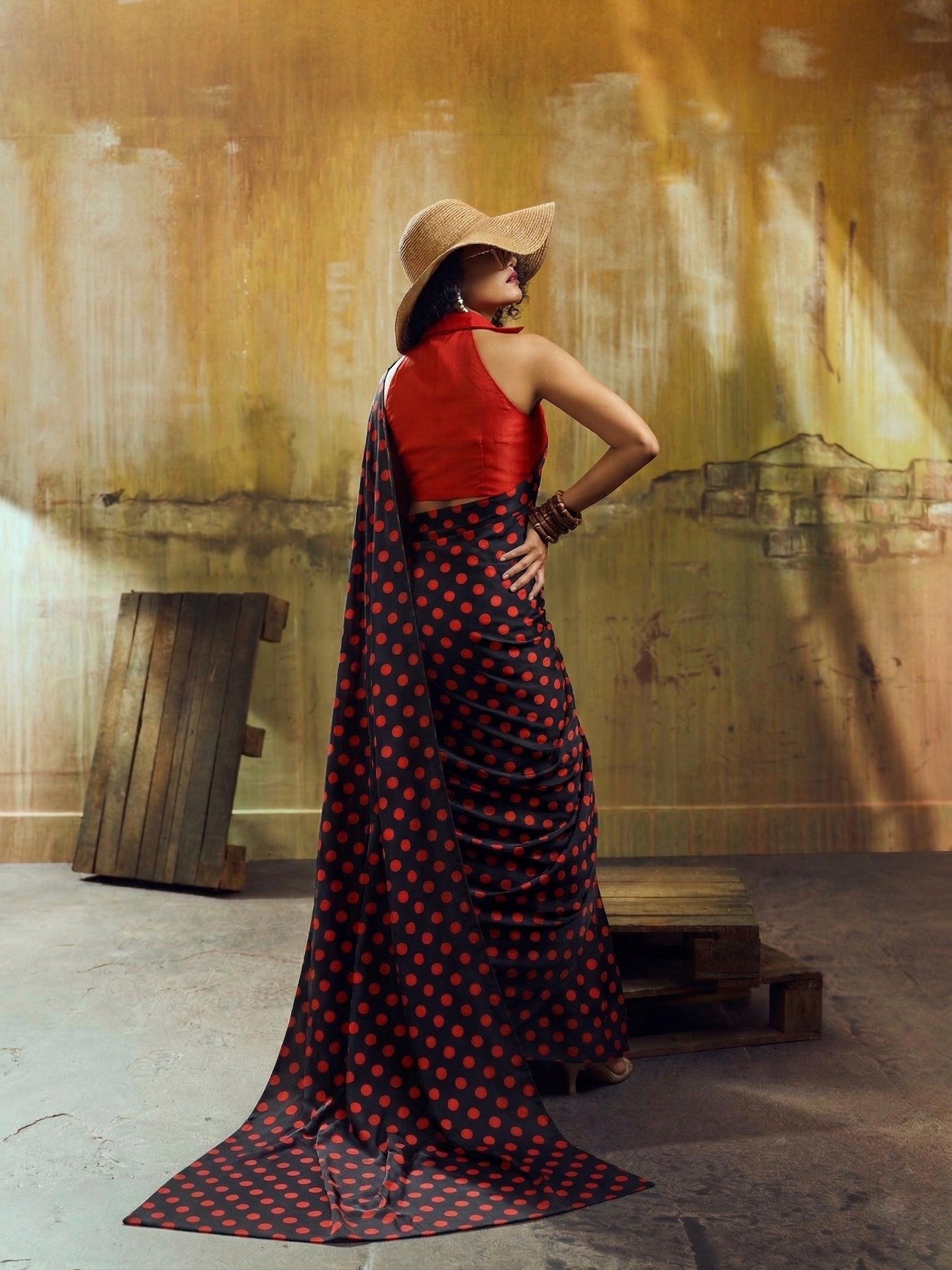 Beautiful Satin Sarees in Polka Dot prints
