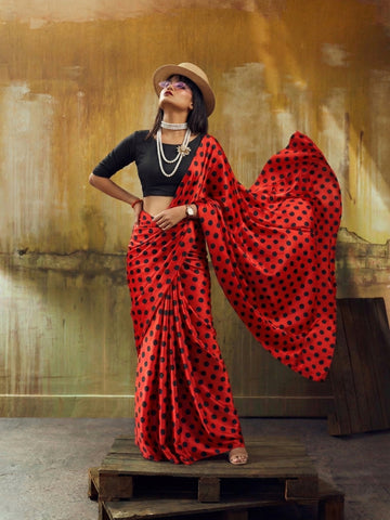 Beautiful Satin Sarees in Polka Dot prints