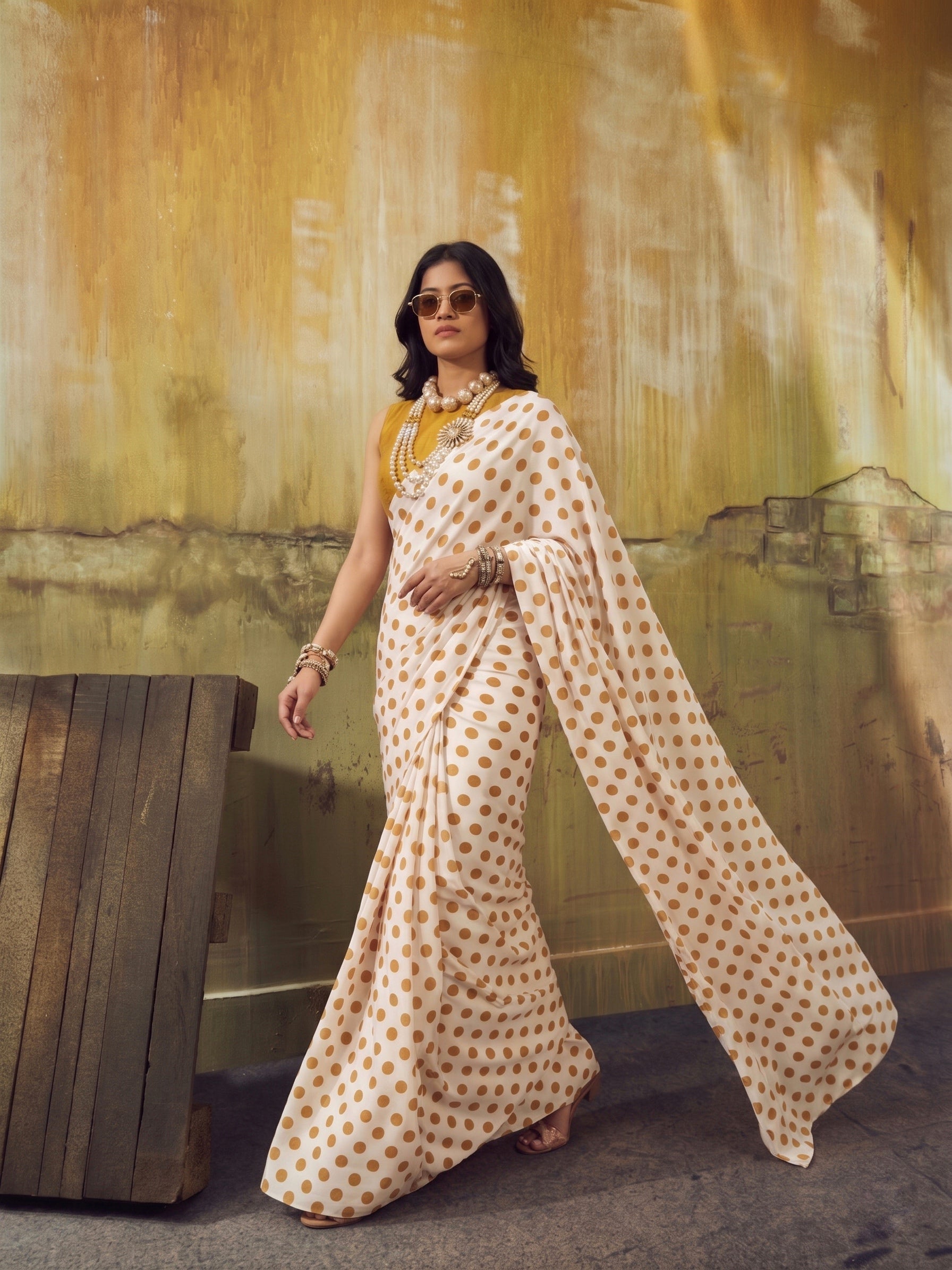 Beautiful Satin Sarees in Polka Dot prints