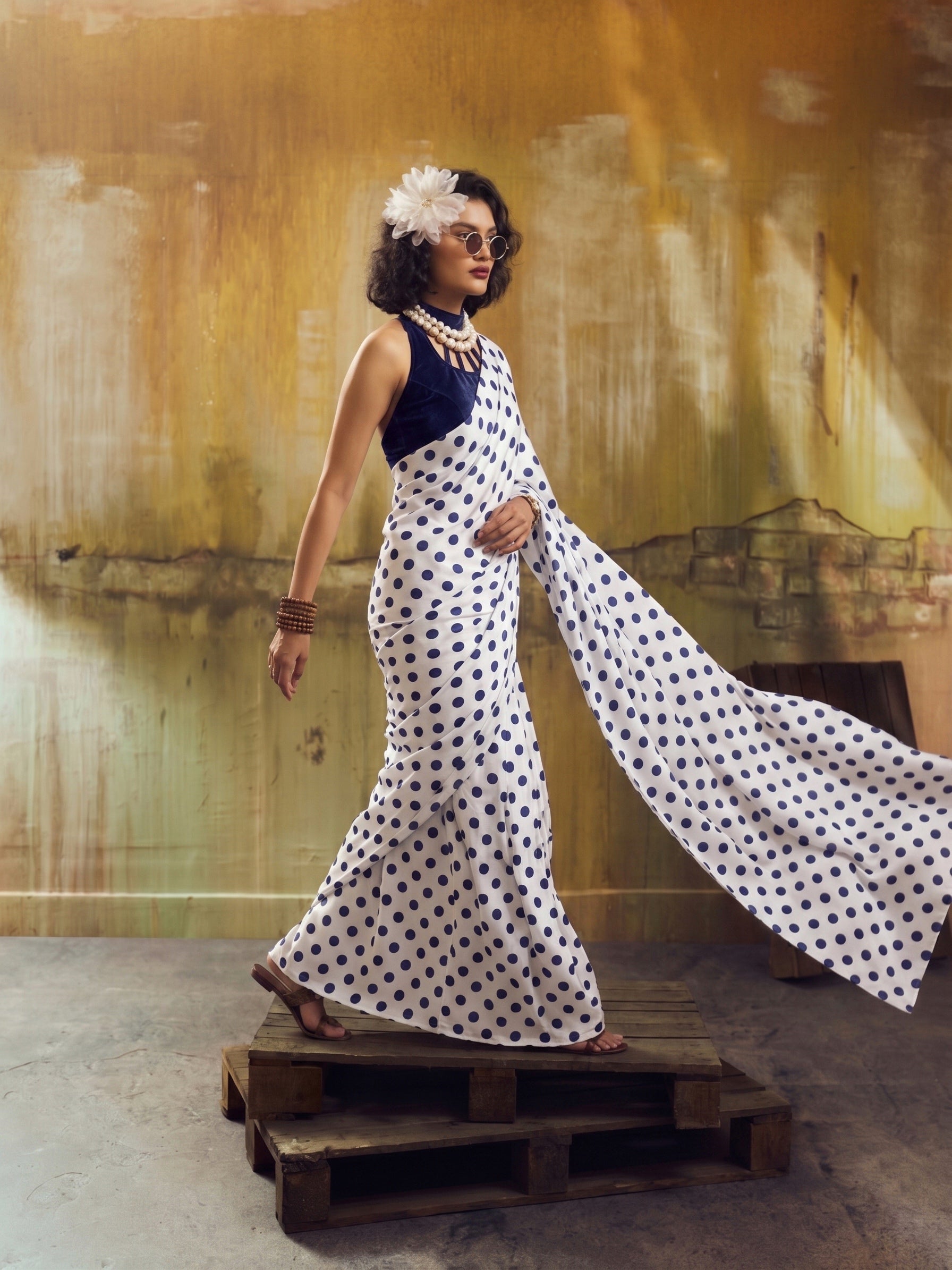 Beautiful Satin Sarees in Polka Dot prints