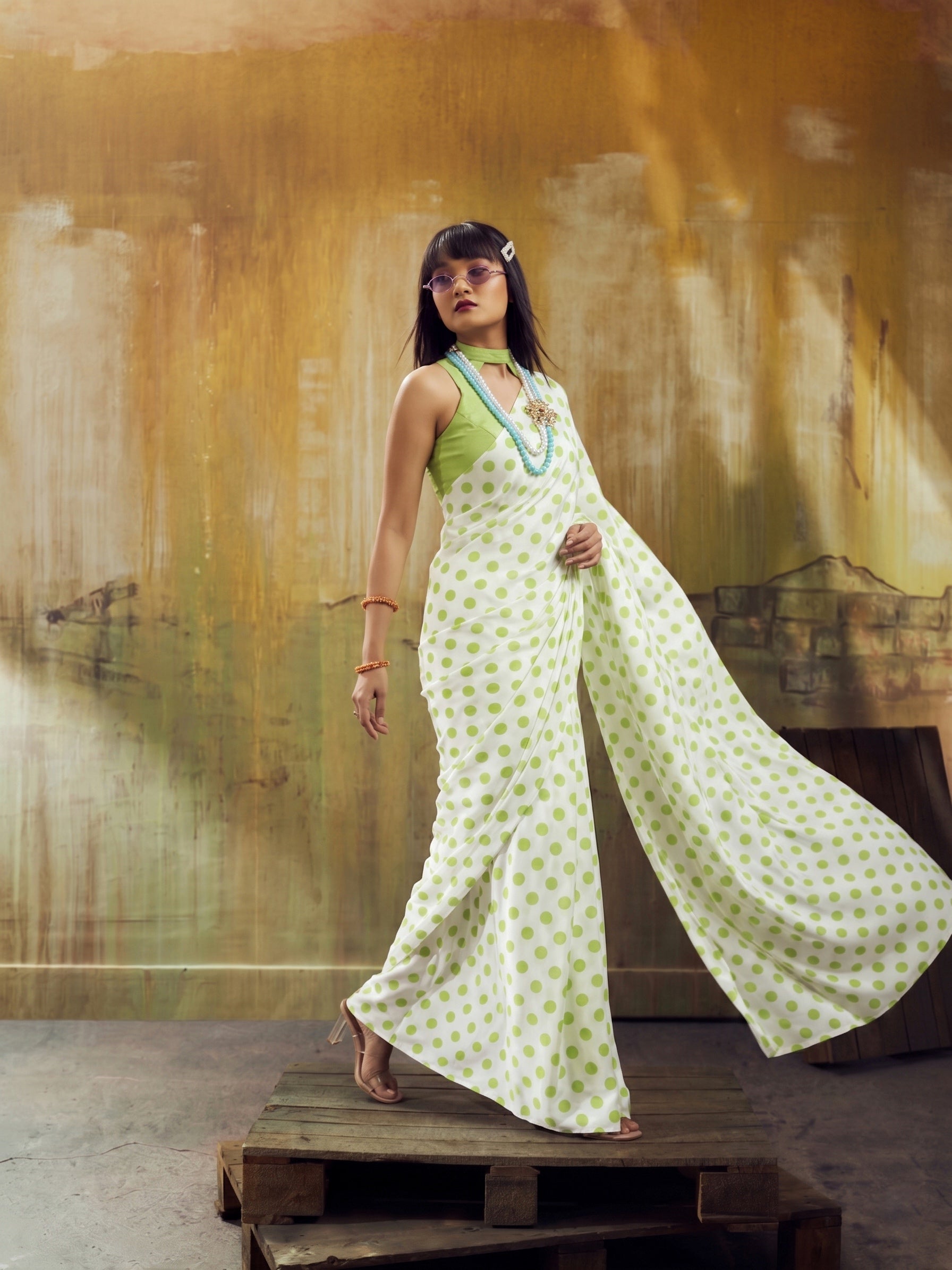 Beautiful Satin Sarees in Polka Dot prints