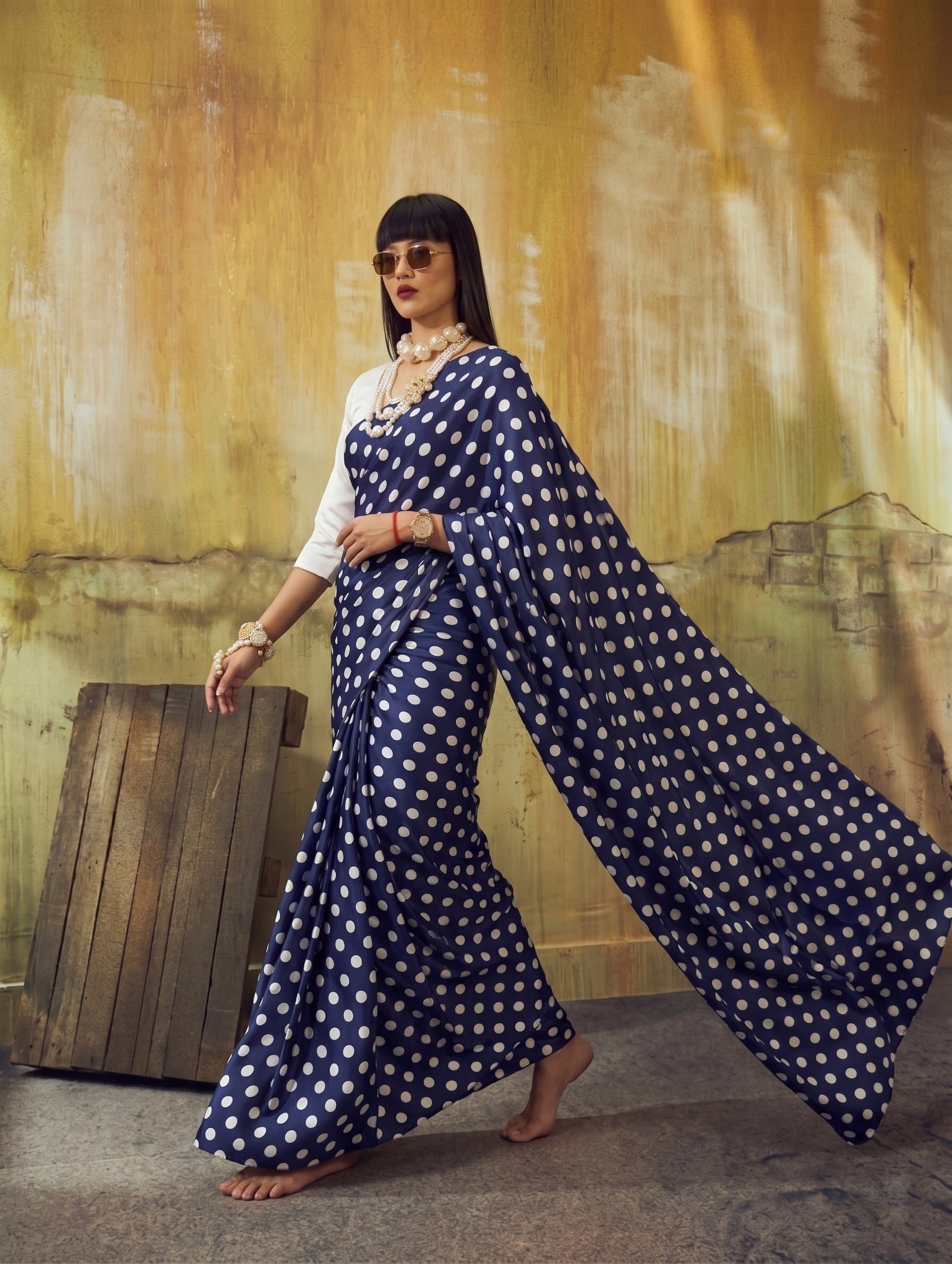 Beautiful Satin Sarees in Polka Dot prints