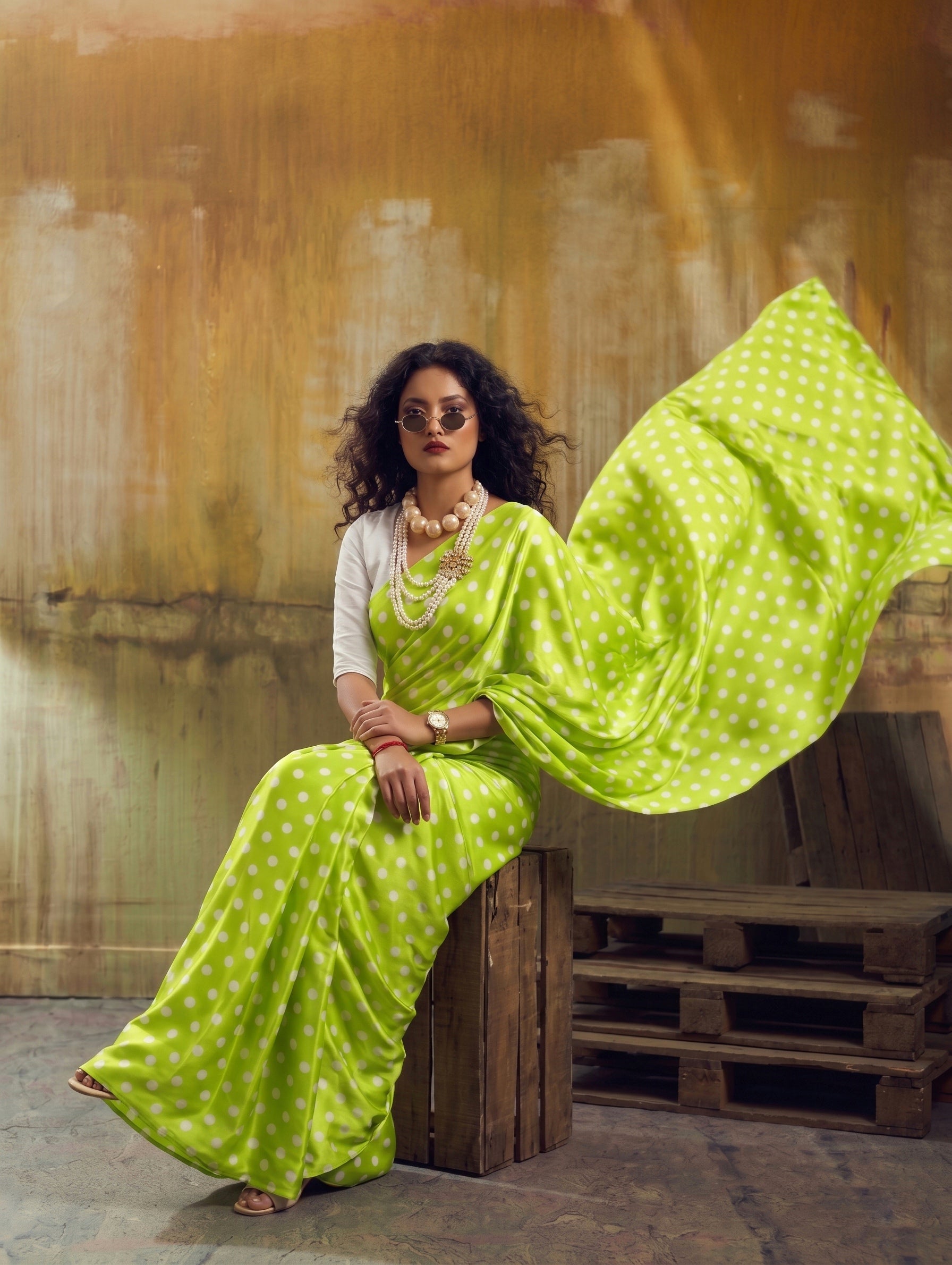 Beautiful Satin Sarees in Polka Dot prints