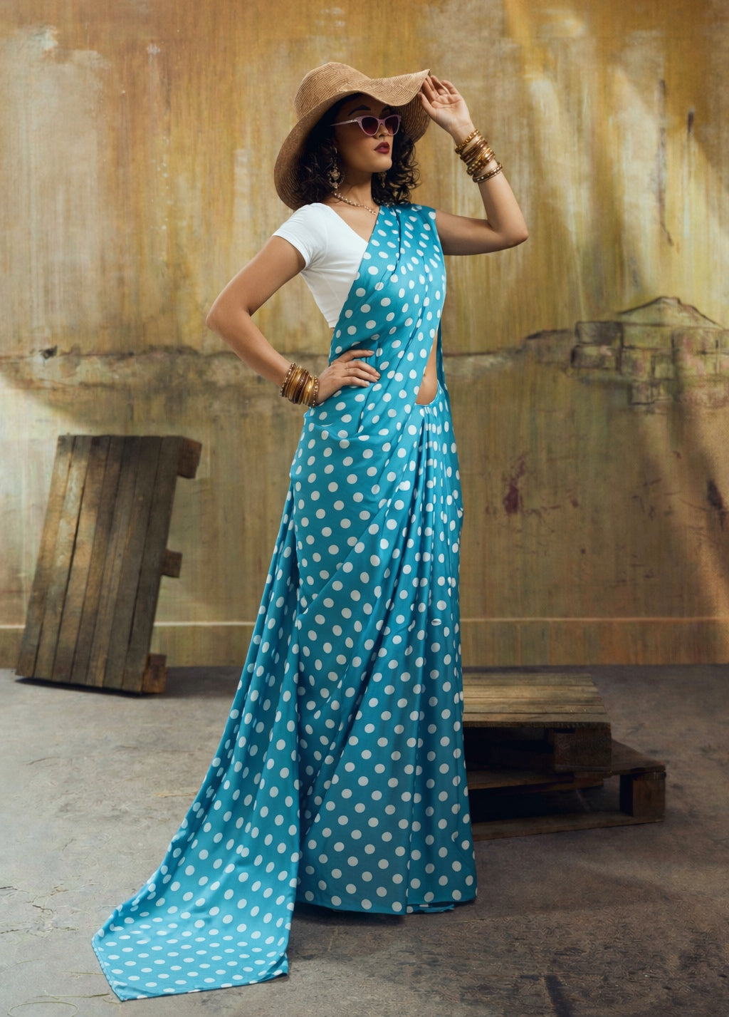 Beautiful Satin Sarees in Polka Dot prints