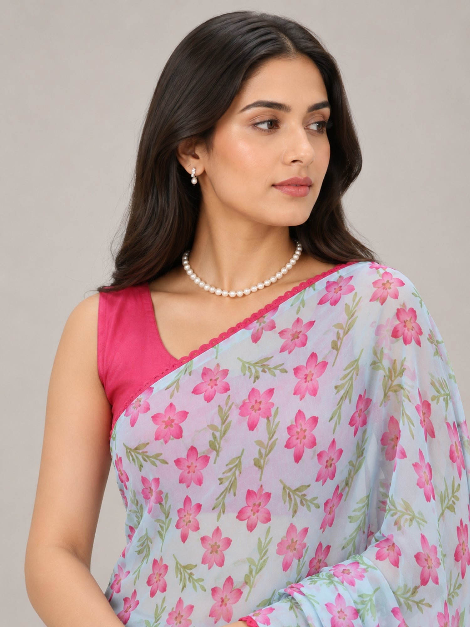 Beautiful All Over Floral Printed with Premium Lace Border Saree