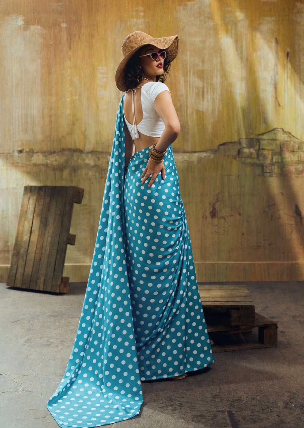 Beautiful Satin Sarees in Polka Dot prints