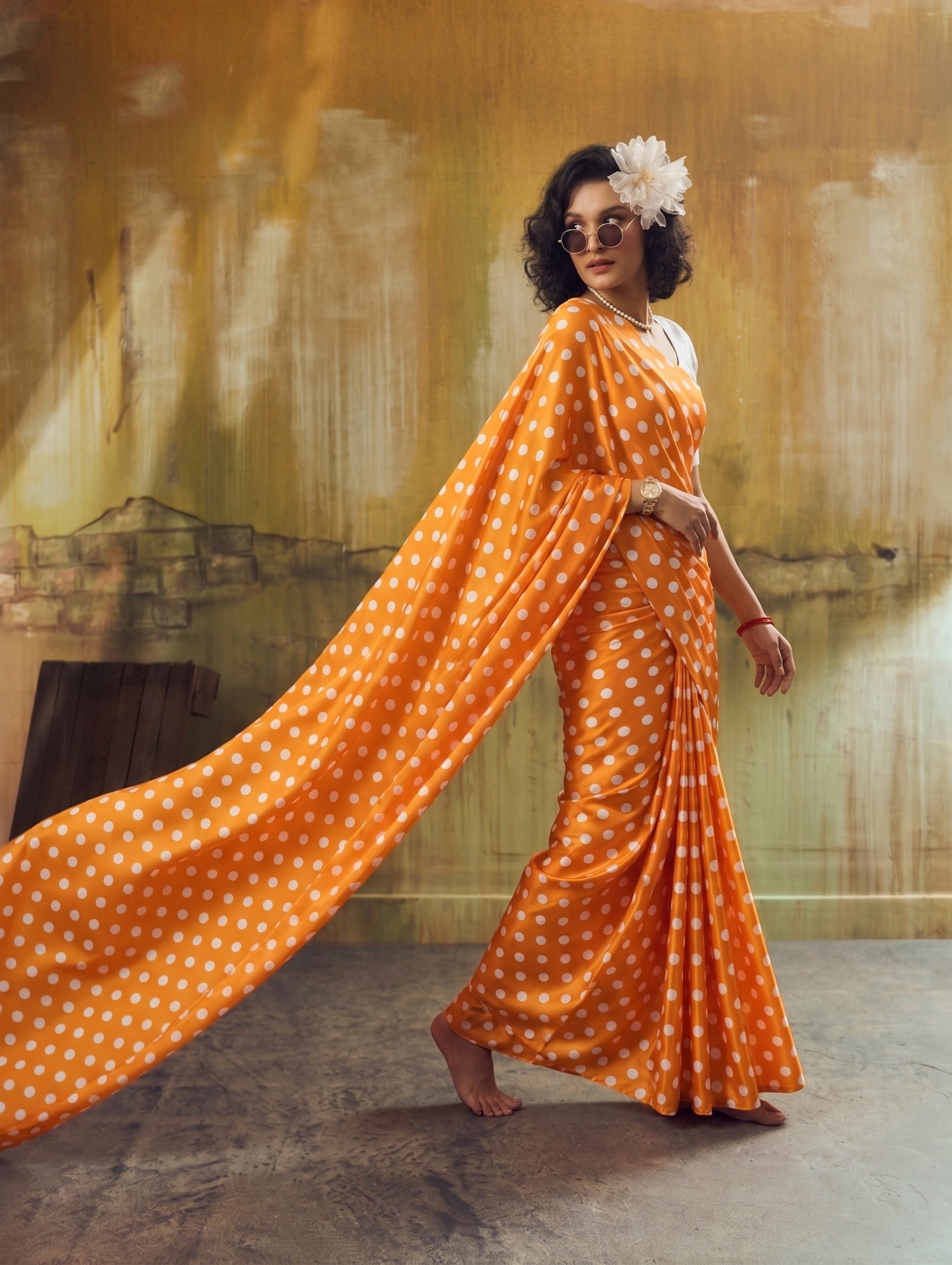 Beautiful Satin Sarees in Polka Dot prints