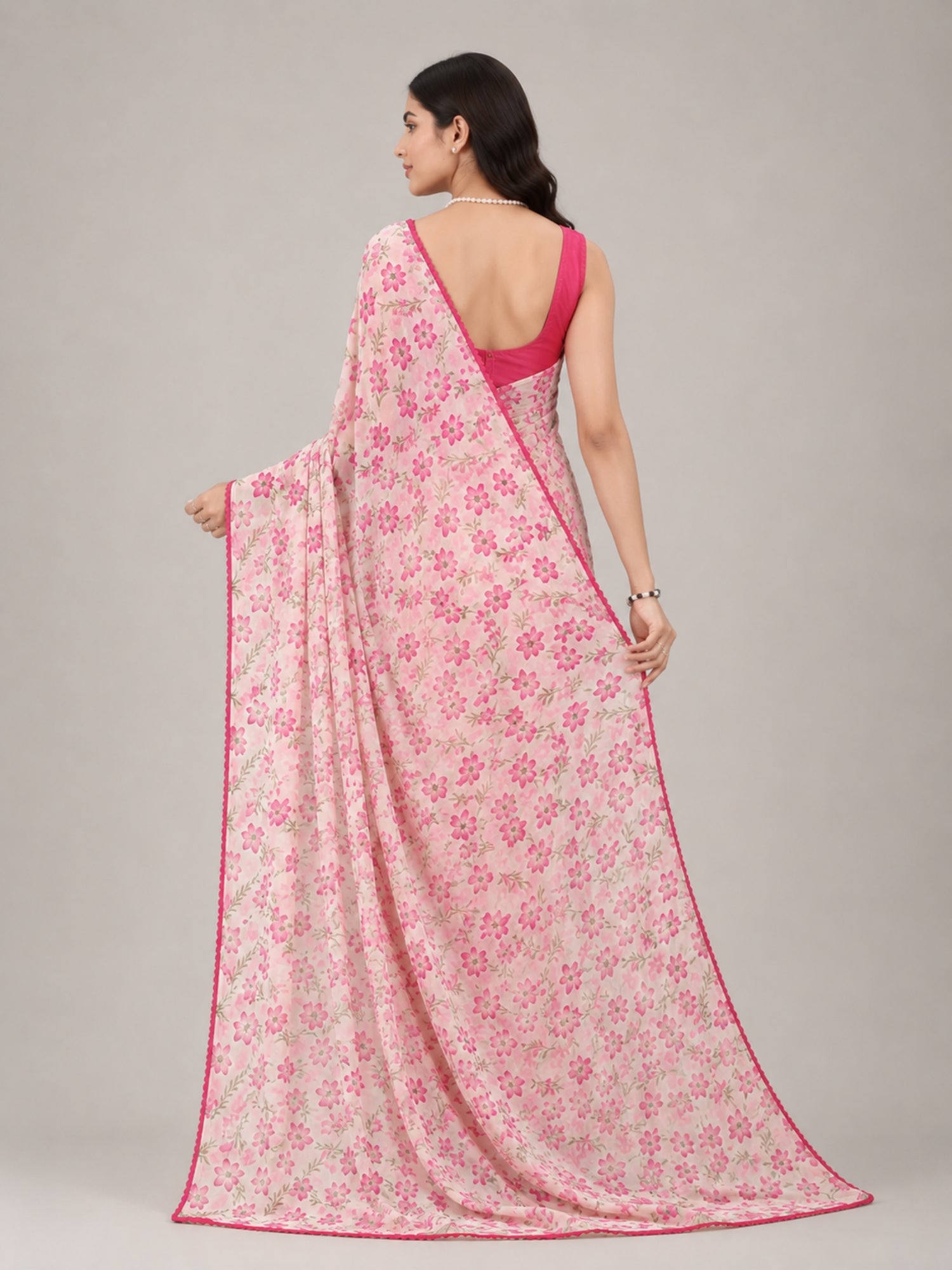 Beautiful All Over Floral Printed with Premium Lace Border Saree