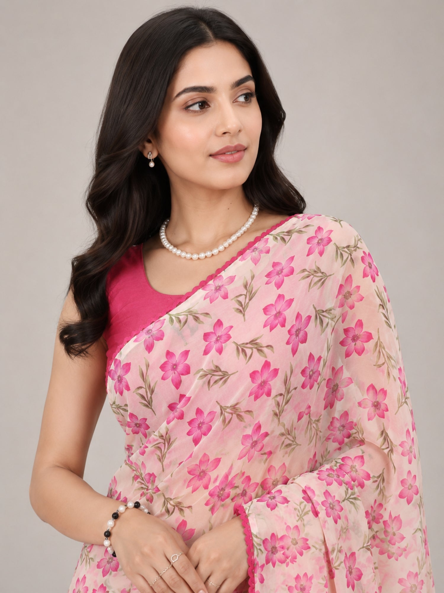 Beautiful All Over Floral Printed with Premium Lace Border Saree