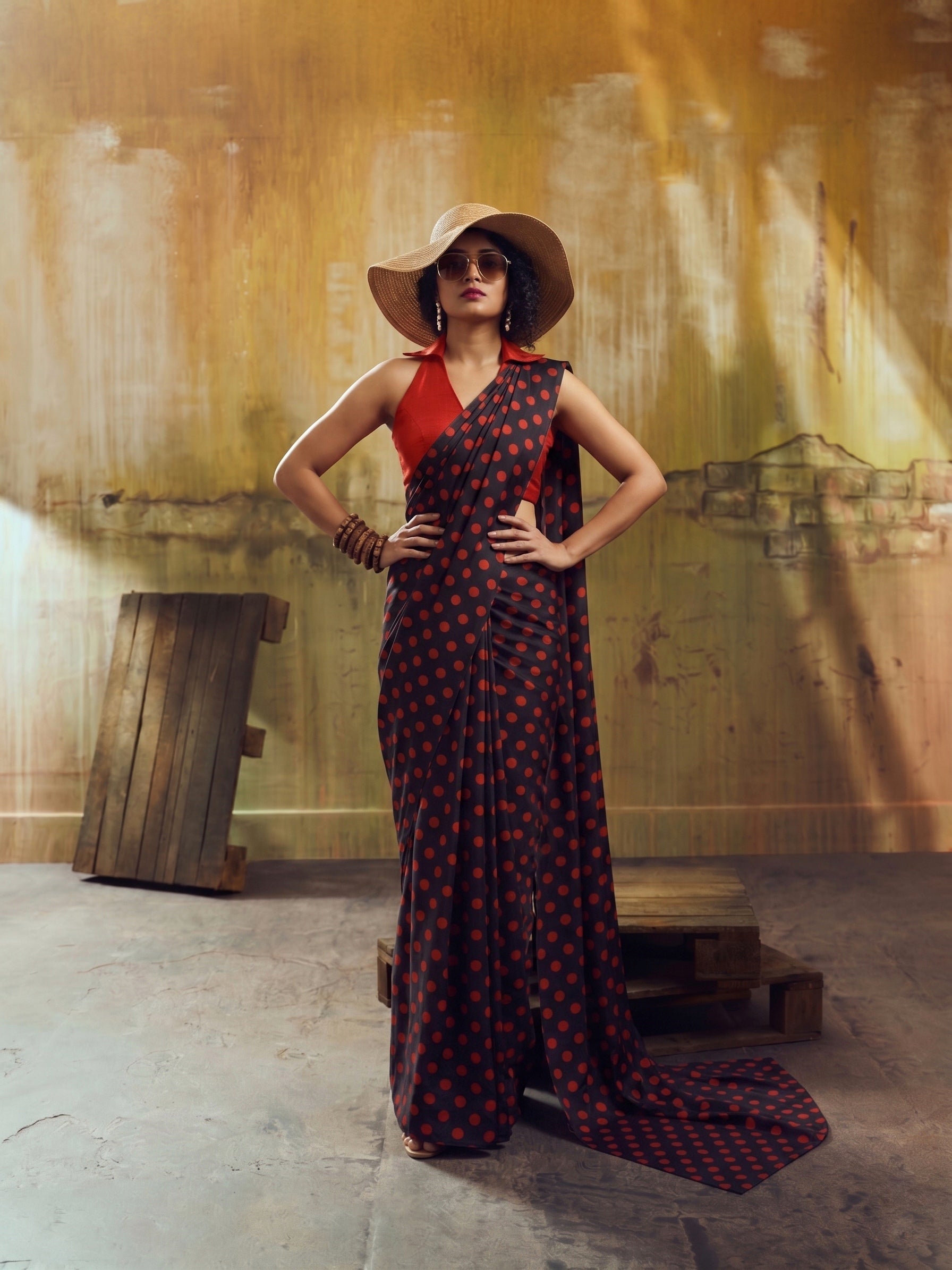 Beautiful Satin Sarees in Polka Dot prints