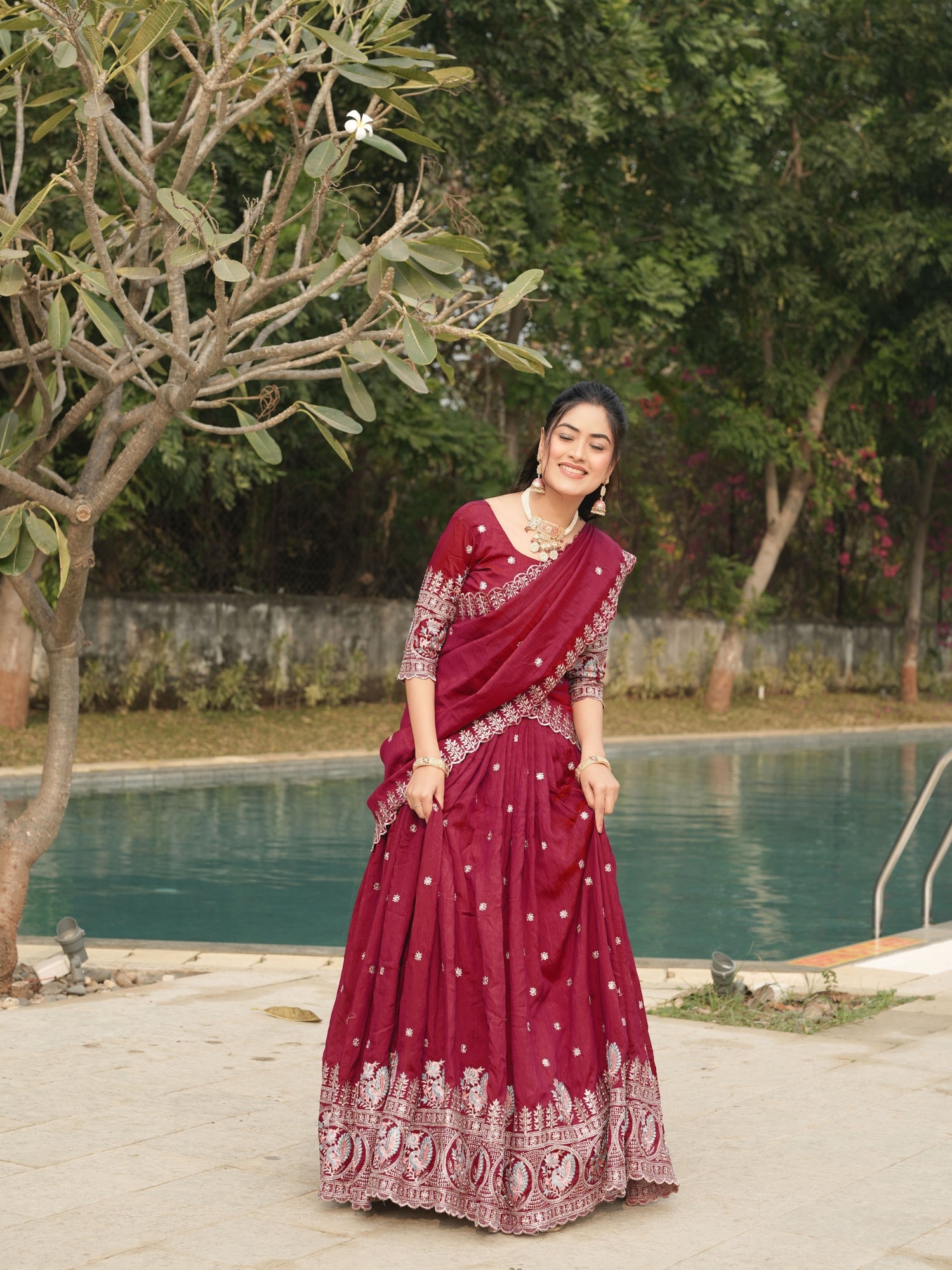 Burgandy Color Vichitraa Thread Embroidery Work Lehenga Choli