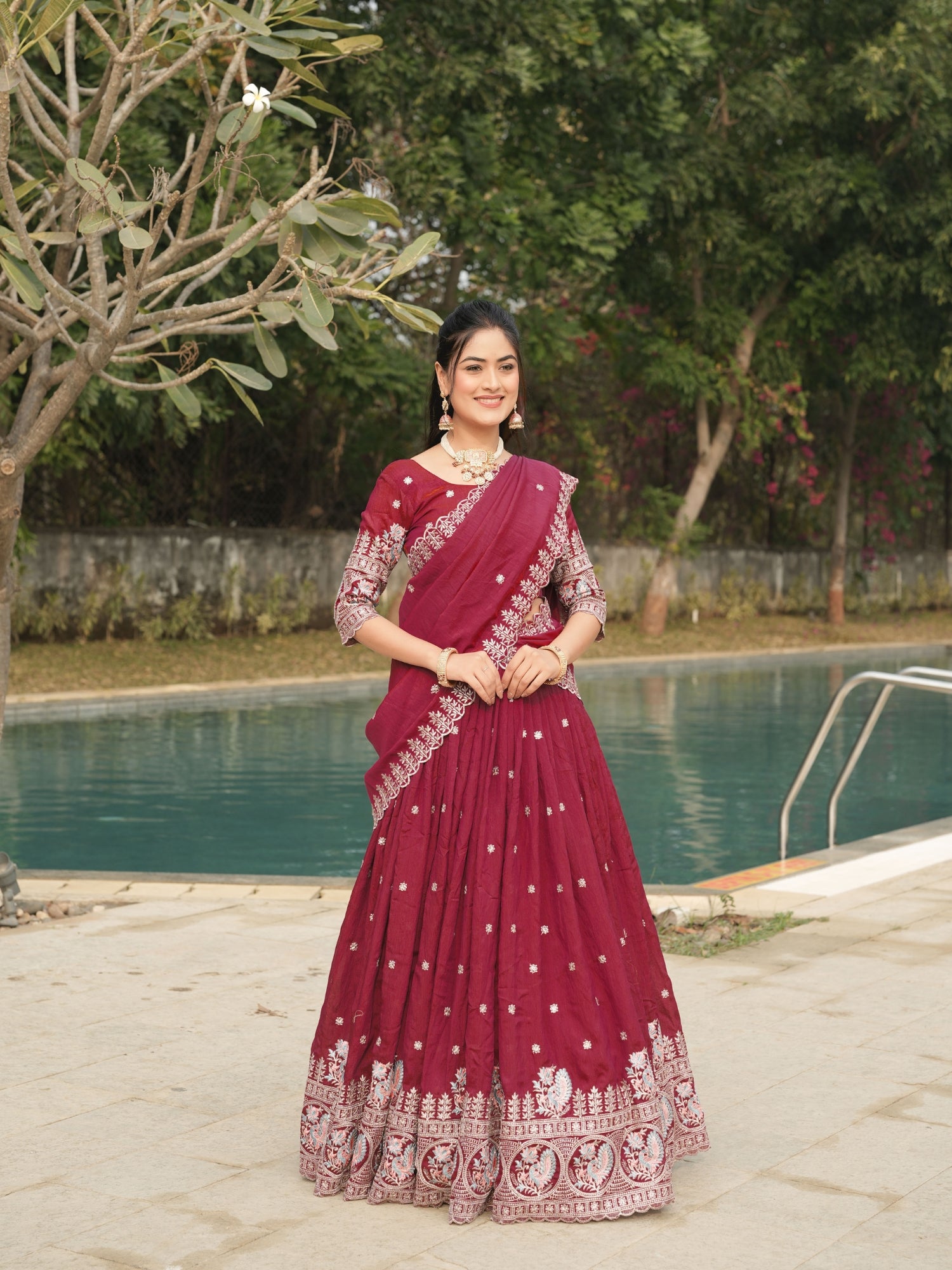 Burgandy Color Vichitraa Thread Embroidery Work Lehenga Choli