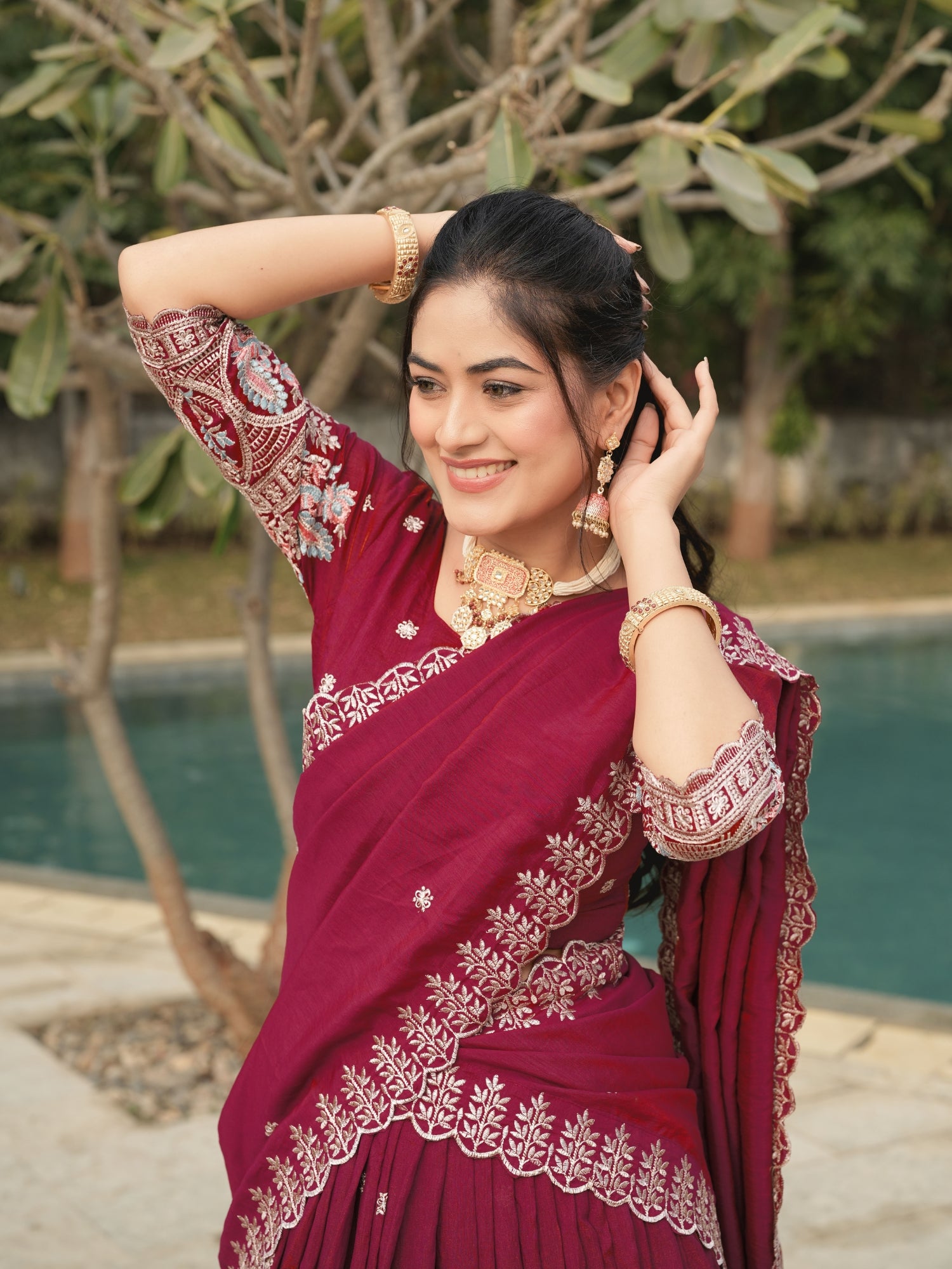 Burgandy Color Vichitraa Thread Embroidery Work Lehenga Choli