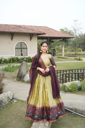 Cream Color Woven Design Lehenga Choli With Dupatta