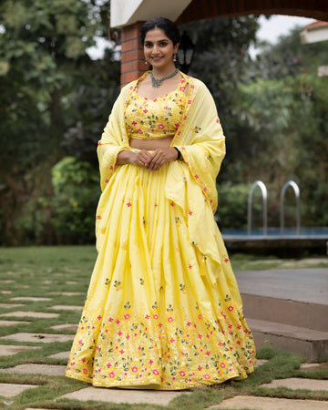 Wedding Collection Yellow Embroidery Lehenga Choli