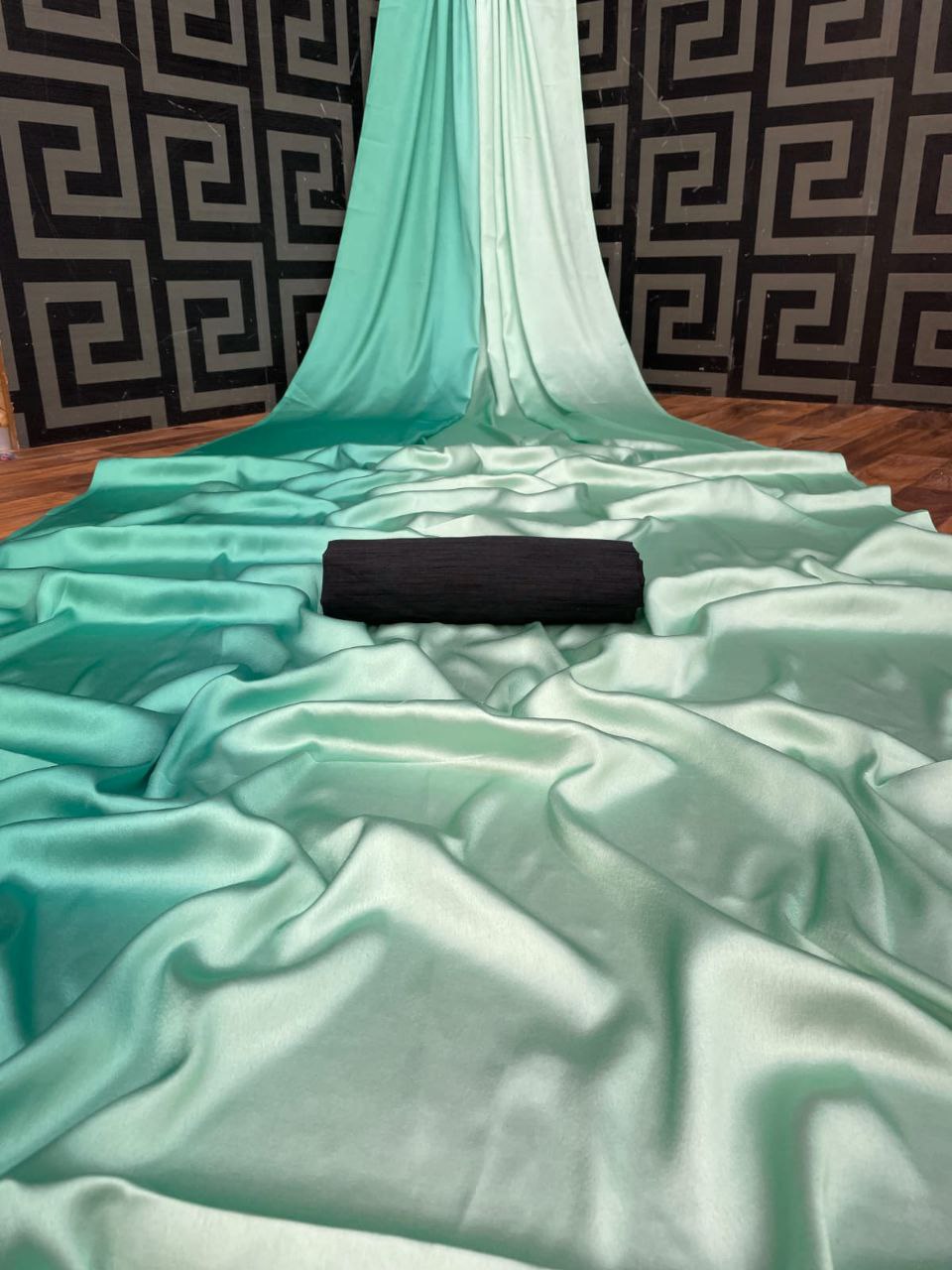 Japan Satin Saree with  Fading All over Saree With Plain Blouse