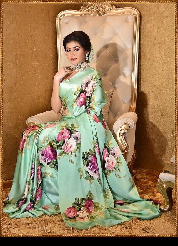 Collection of Satin Pure Satin Sarees in Floral prints