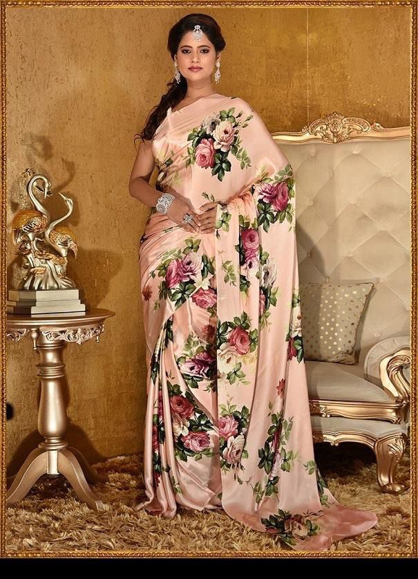 Collection of Satin Pure Satin Sarees in Floral prints