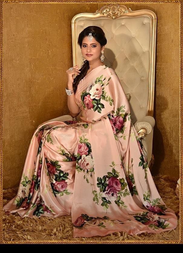 Collection of Satin Pure Satin Sarees in Floral prints