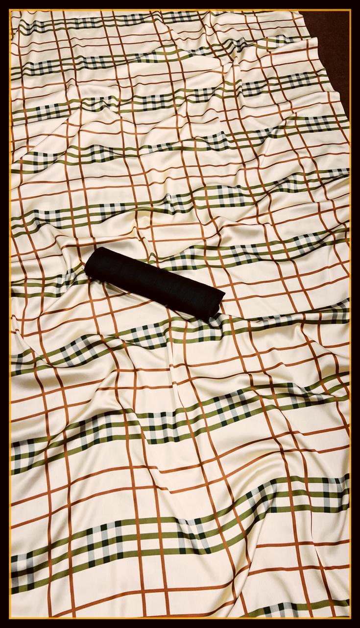 Pure Japan Satin Sarees With Plain Unstitched Blouse