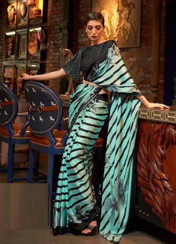 Floral Printed  Heavy Japan Satin Saree With Printed Blouse