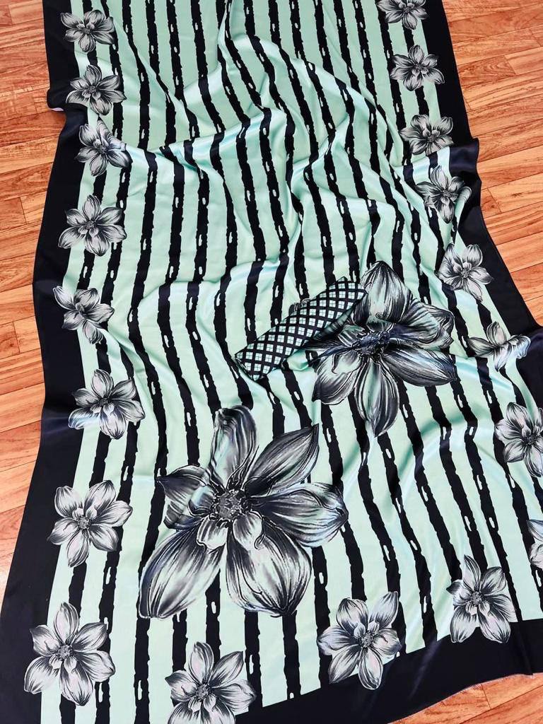 Floral Printed  Heavy Japan Satin Saree With Printed Blouse