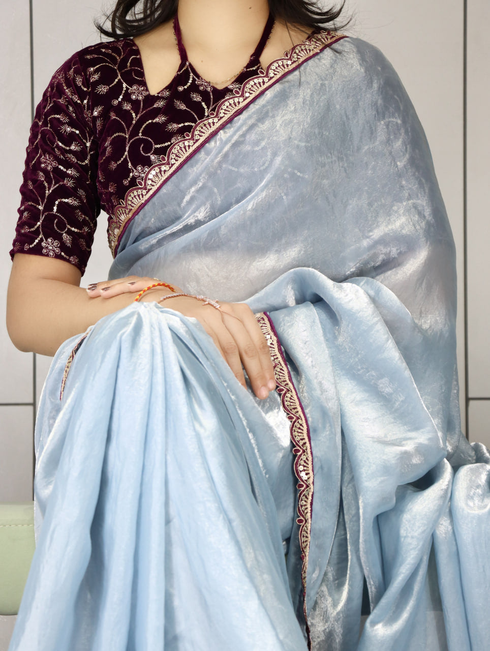 Premium Fendy Silk Saree With Unstitch Velvet Blouse (Copy)