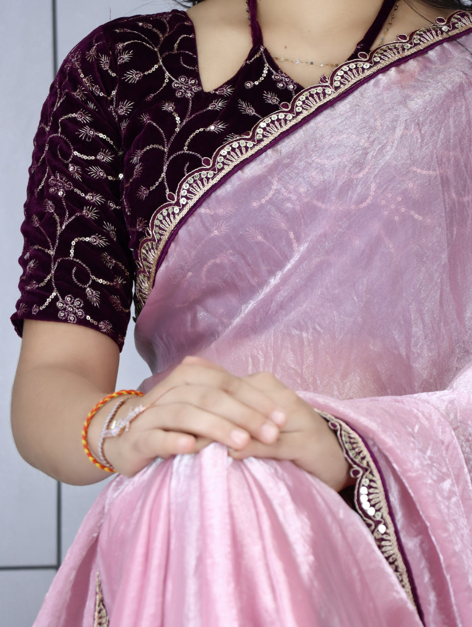 Premium Fendy Silk Saree With Unstitch Velvet Blouse (Copy)