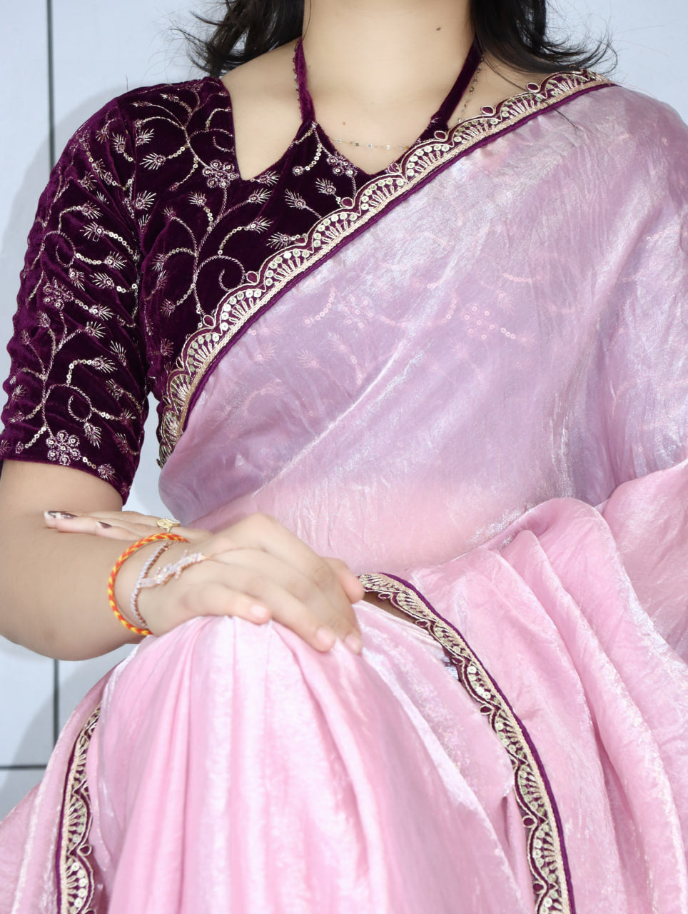 Premium Fendy Silk Saree With Unstitch Velvet Blouse (Copy)