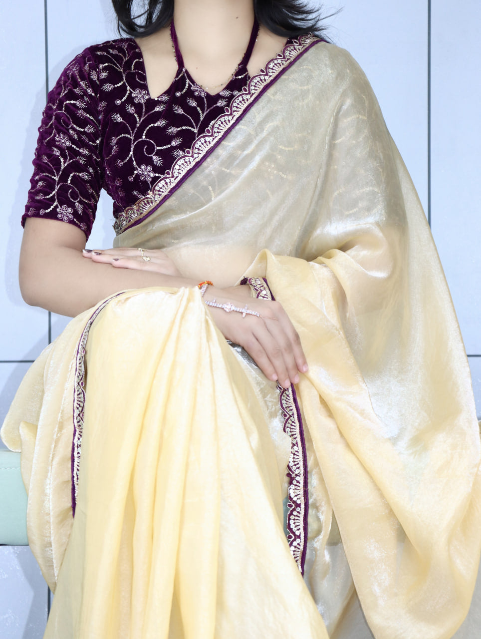 Premium Fendy Silk Saree With Unstitch Velvet Blouse (Copy)