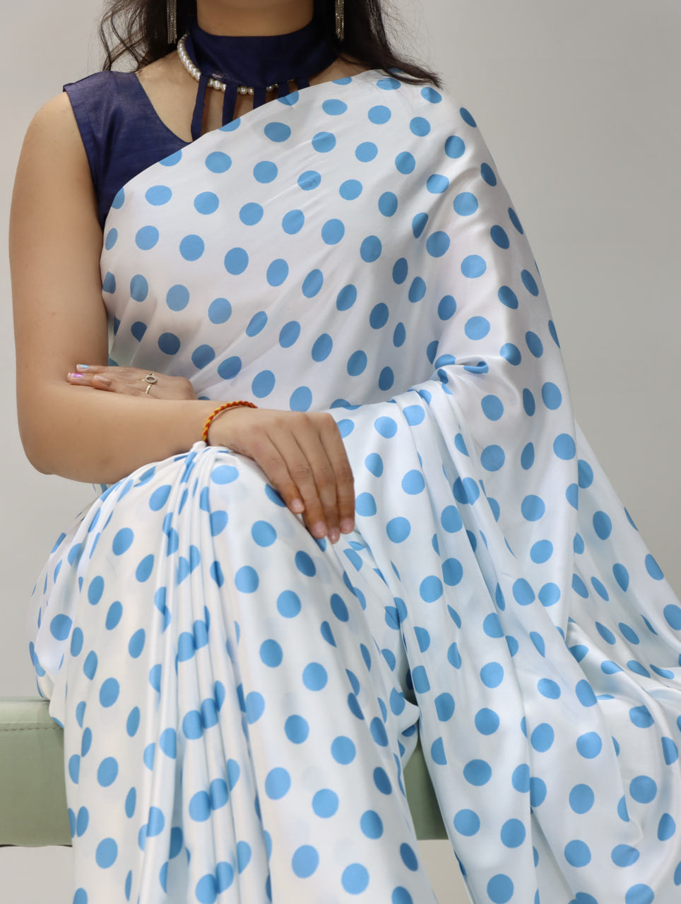 Pure Satin Sarees in Polka Dot prints With Plain Blouse