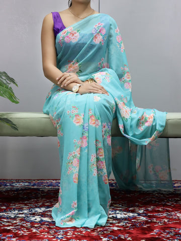 Beautiful Weightless Floral Printed Sarees With Unstitched Blouse