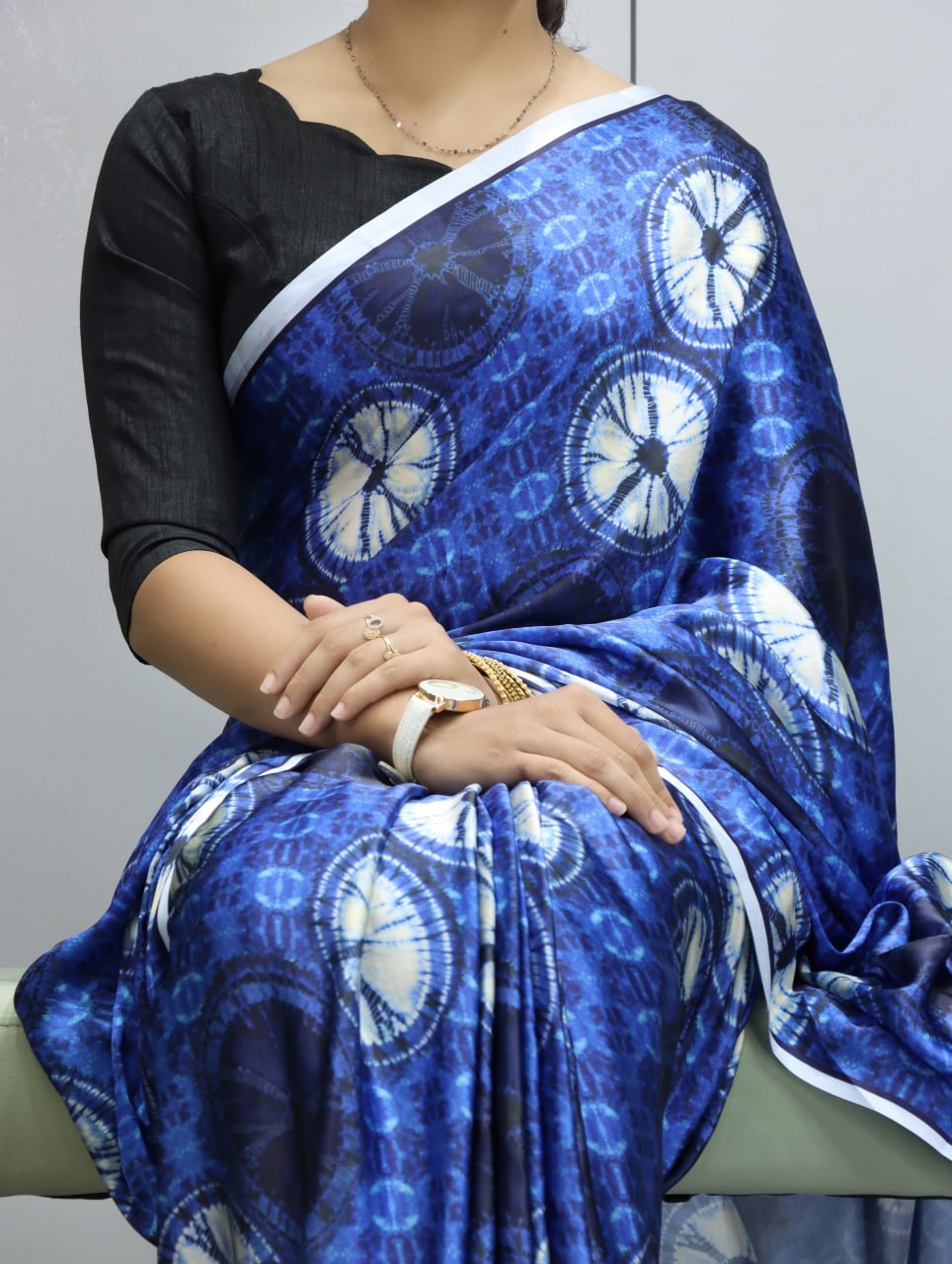 Pure Satin Sarees in Floral and Polka Dot Prints