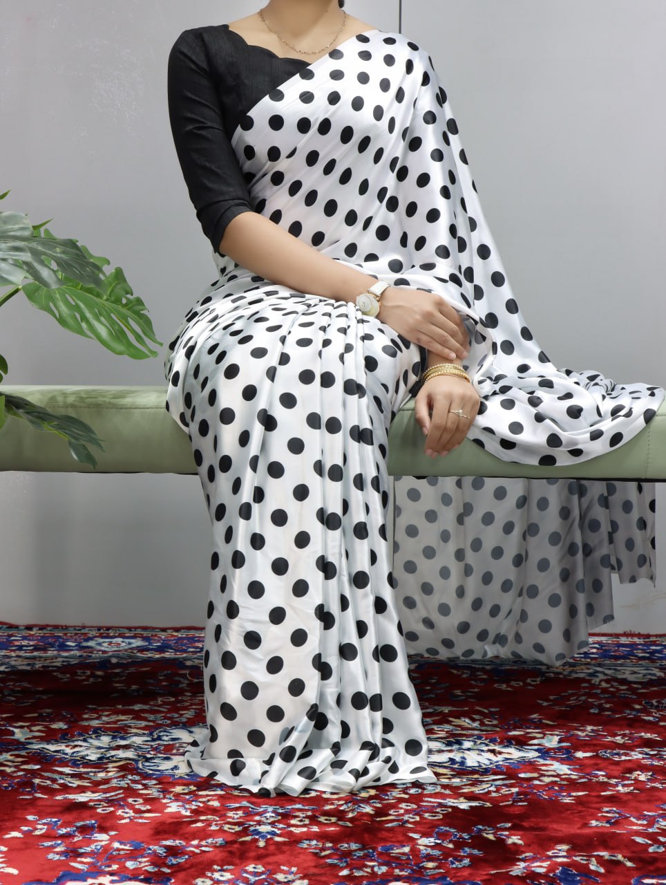 Pure Satin Sarees in Floral and Polka Dot Prints