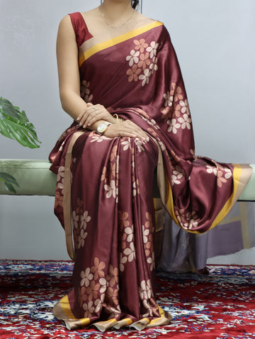 Pure Satin Sarees in Floral and Polka Dot Prints