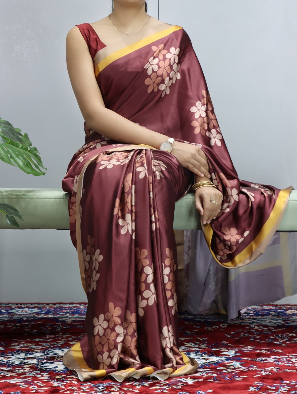 Pure Satin Sarees in Floral and Polka Dot Prints