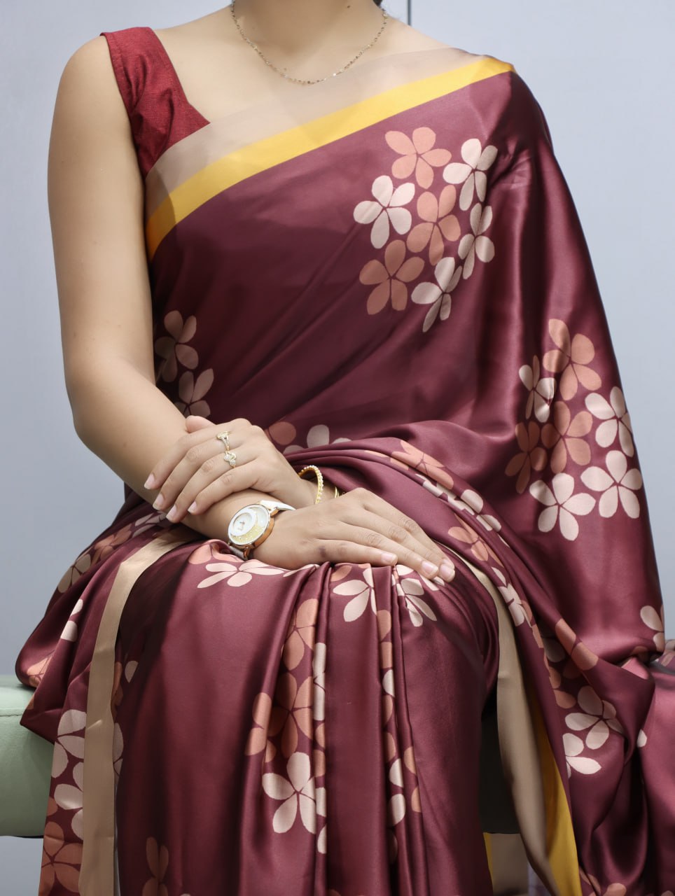 Pure Satin Sarees in Floral and Polka Dot Prints