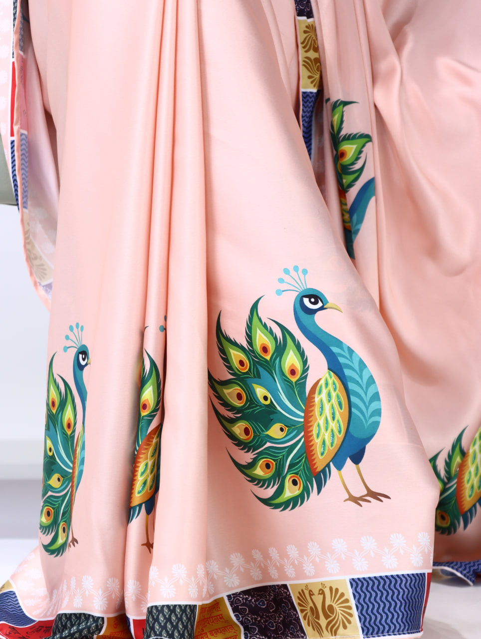 Prints Premium Satin Sarees With Plain Blouse