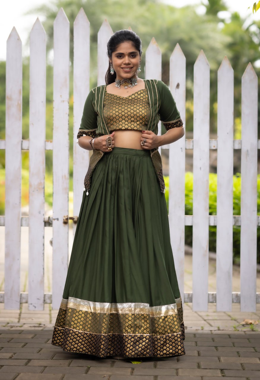Mehendi Color Ready Made Fancy Lehenga Koti Sets